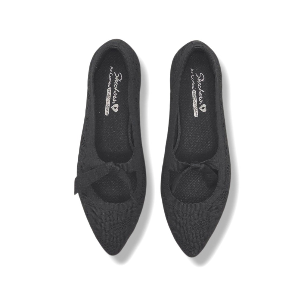 Skechers Cleo Point Flats Womens 7 Stretch Slip On Black Lady Love Shoes